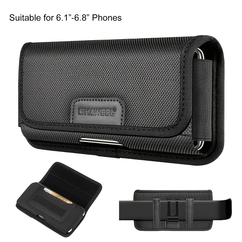 Image of Haweel 4.7 Inch Phone Belt Pouch, Nylon Horizontal Phone Holster With Belt Clip & Card Slot, Protective Carrying Case For Smartphones, Black