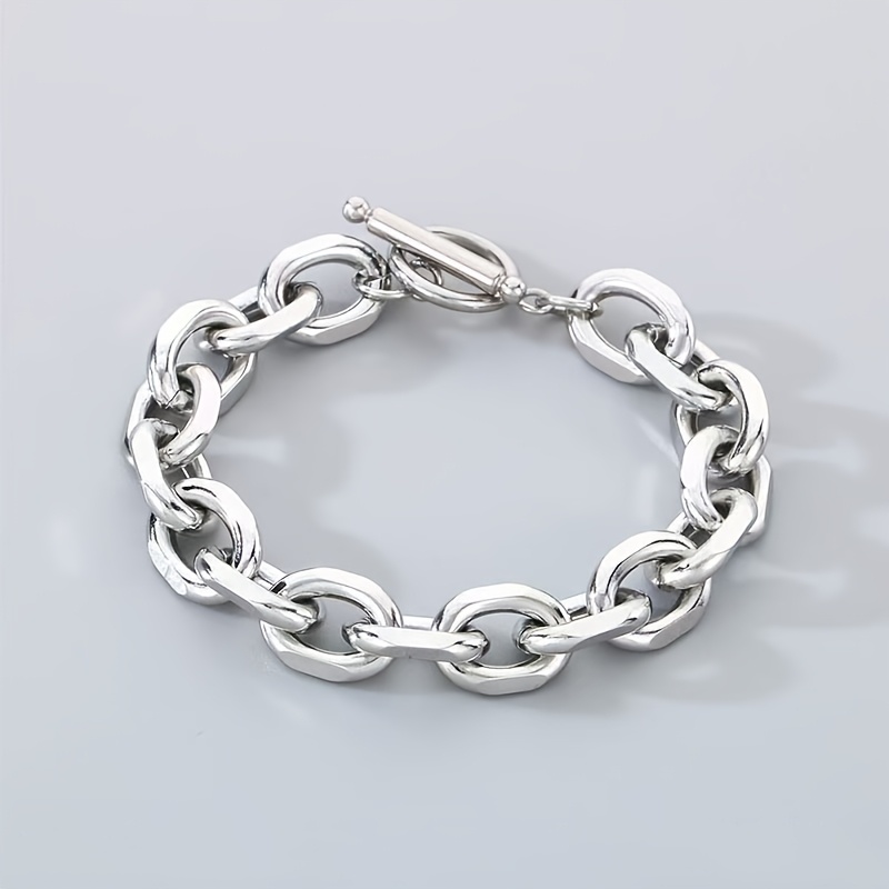 TEMU Bracciale unisex minimalmente casual e con bordo in acciaio inossidabile e design tridimensionale con fibbia OT per abbigliamento casual