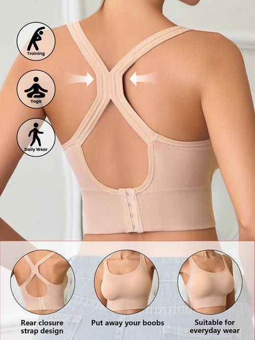 wireless high support sports bra with removable pads seamless cross anti sagging breathable yoga running exercise fitness seamless underwear