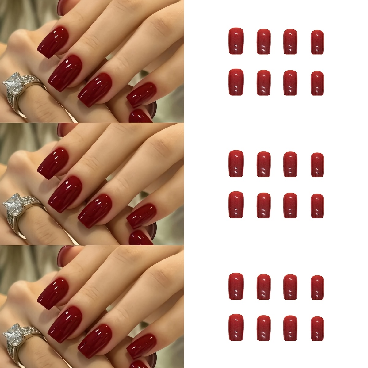 TEMU 72 stuks Full-Coverage Press-On Nagels Geschikt voor Dagelijks Gebruik & Speciale Gelegenheden - Diep Rode Glanzende Nepnagels met Medium Lengte