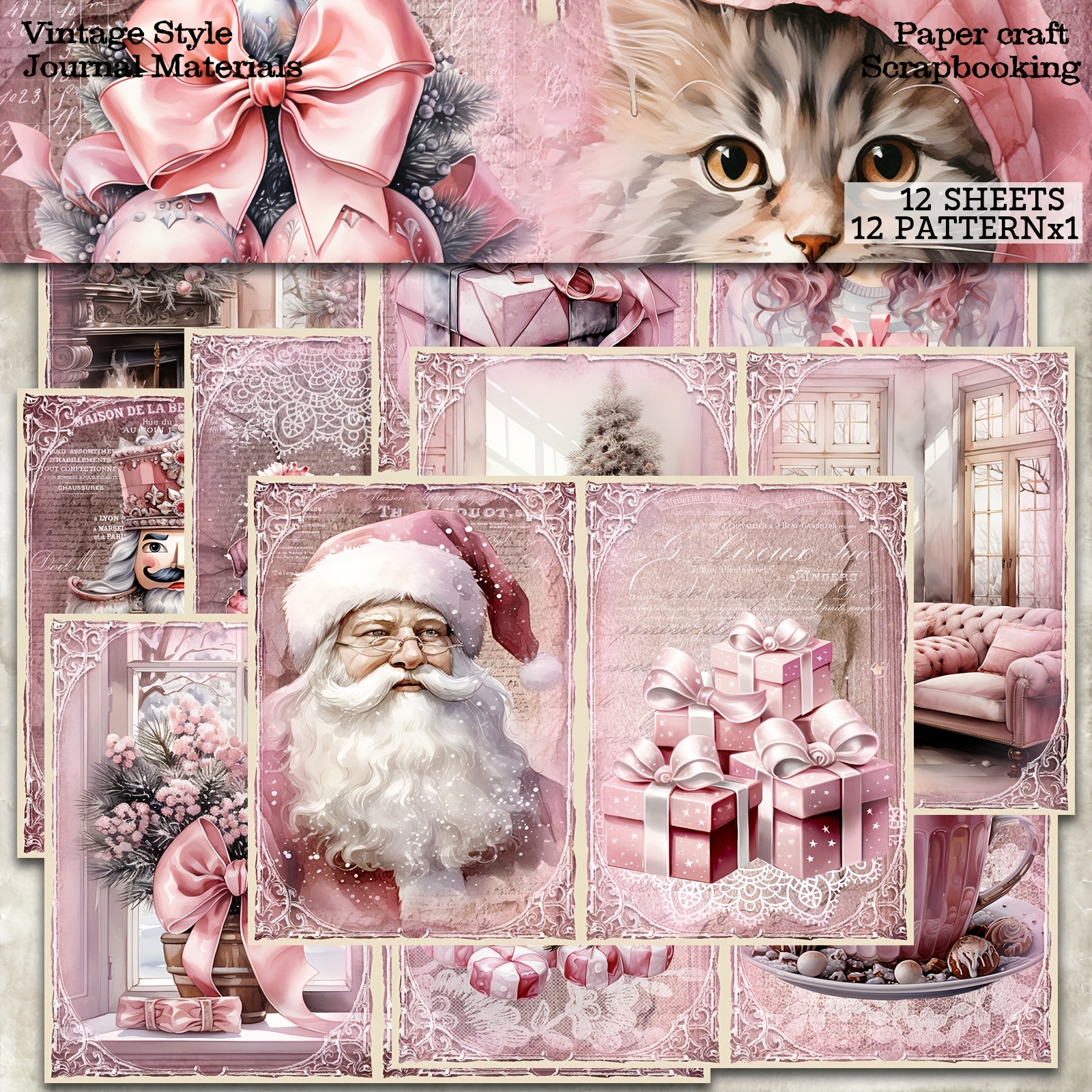 

12 Sheets Christmas Princess Themed Scrapbooking , Ideal For Bullet Journals, Diy Crafts, And Greeting Cards - Paper Material