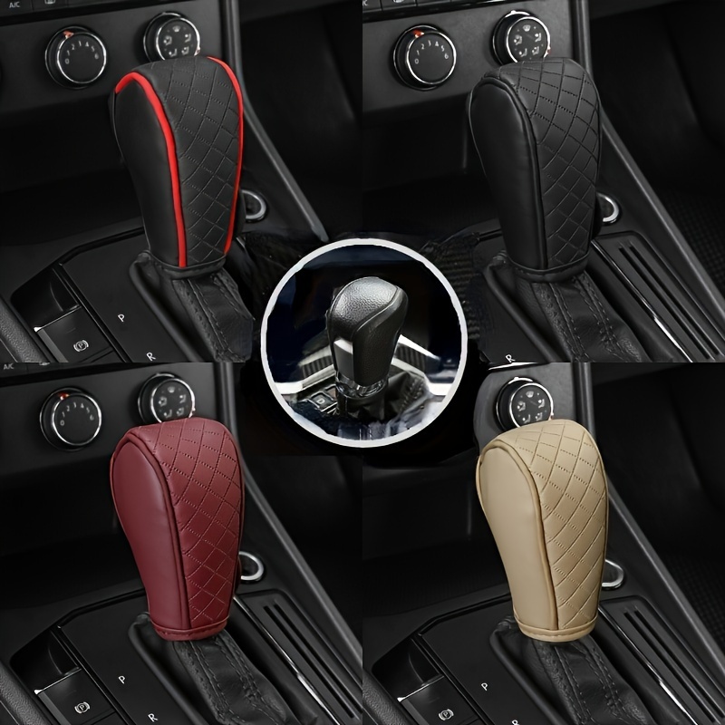 

1pc Pu Leather Gear Shift Cover - Non-slip, Protection With Stylish Diamond Pattern For Car Interior (black, Red, Brown, ), Car Interior | Decorative Stitching | Gear Cover