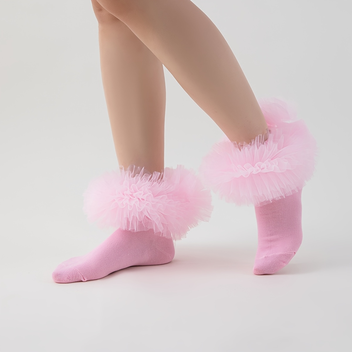 TEMU 1-pair Women's Pink Mesh Princess Dance Socks - Lace Trim Ankle Socks Suitable For Ballet, Parties, Daily Wear, Soft Breathable Suitable For