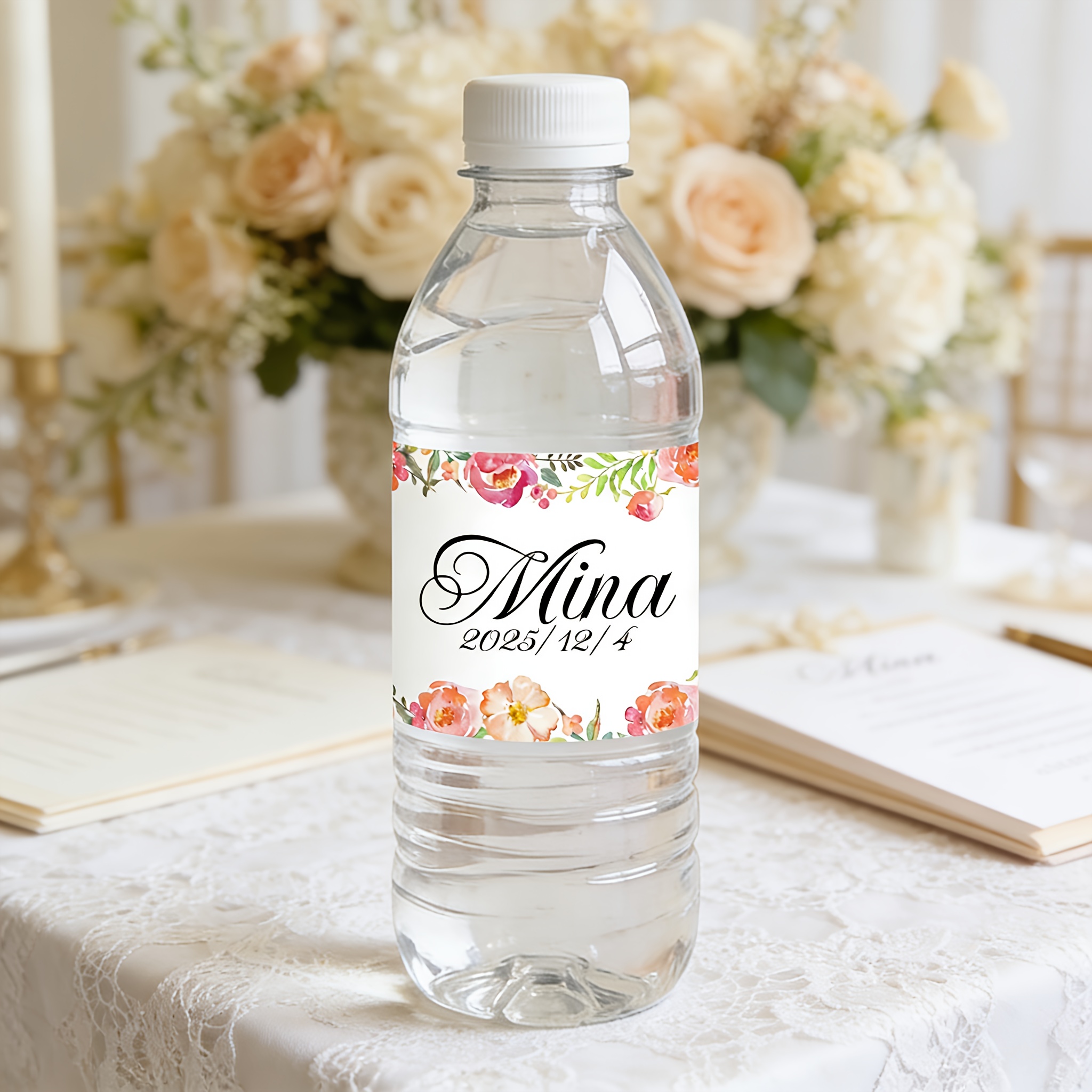 TEMU 24 Étiquettes de bouteille d'eau personnalisées pour mariage, personnalisables avec des et des dates, améliorent festive, parfaites pour les
