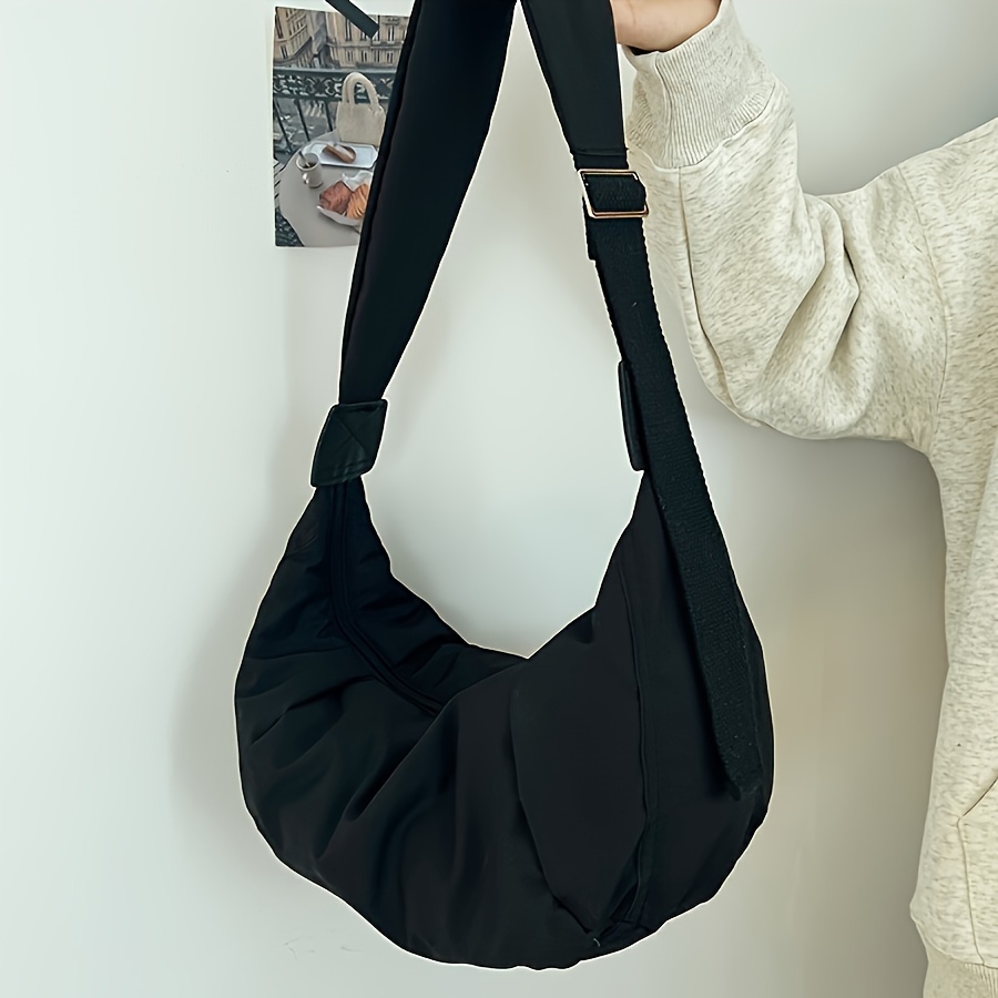 

Sac Bandoulière Noir Léger - Sangle Ajustable, Fermeture Éclair, Sac à Épaule en Tissu Oxford pour Sorties Décontractées, Petit Sac Bandoulière