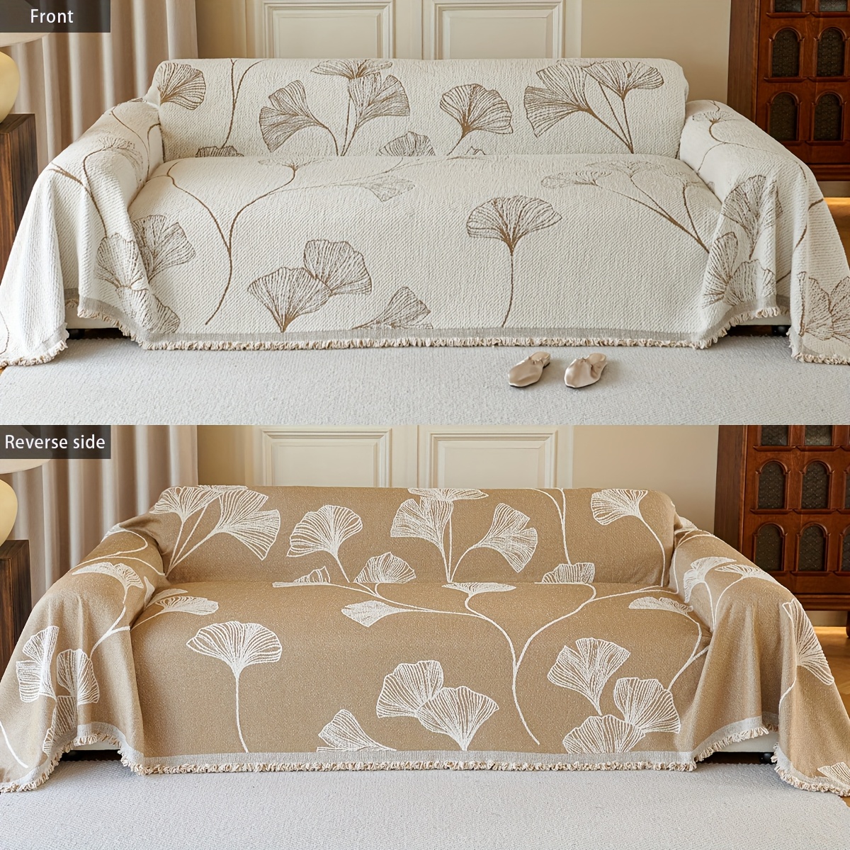 Enable 1pc Autumn Apricot Warm Velvet Sofa Cushion Cover Geometric Floral Pattern Small Floral Lace Anti-Scratch Pet Friendly Non-Slip All Seasons Universal Sofa Towel