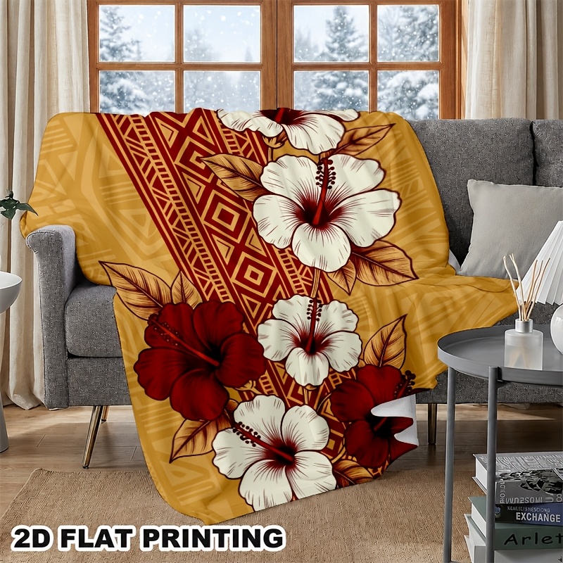 TEMU 1pc Tongan Language & Tonga Dragon Blanket - Soft Flannel Bedspread Suitable For Sofa, Bed, Car, Office, Camping - Throw With Tonga Hibiscus