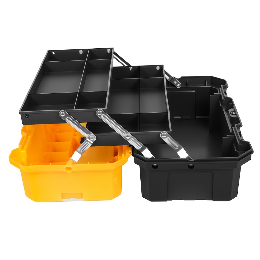 Cantilever Tool Box, 3 Tier Folding Multi Compartment Tool Storage Organizer, Portable Hardware Toolbox For Workshop