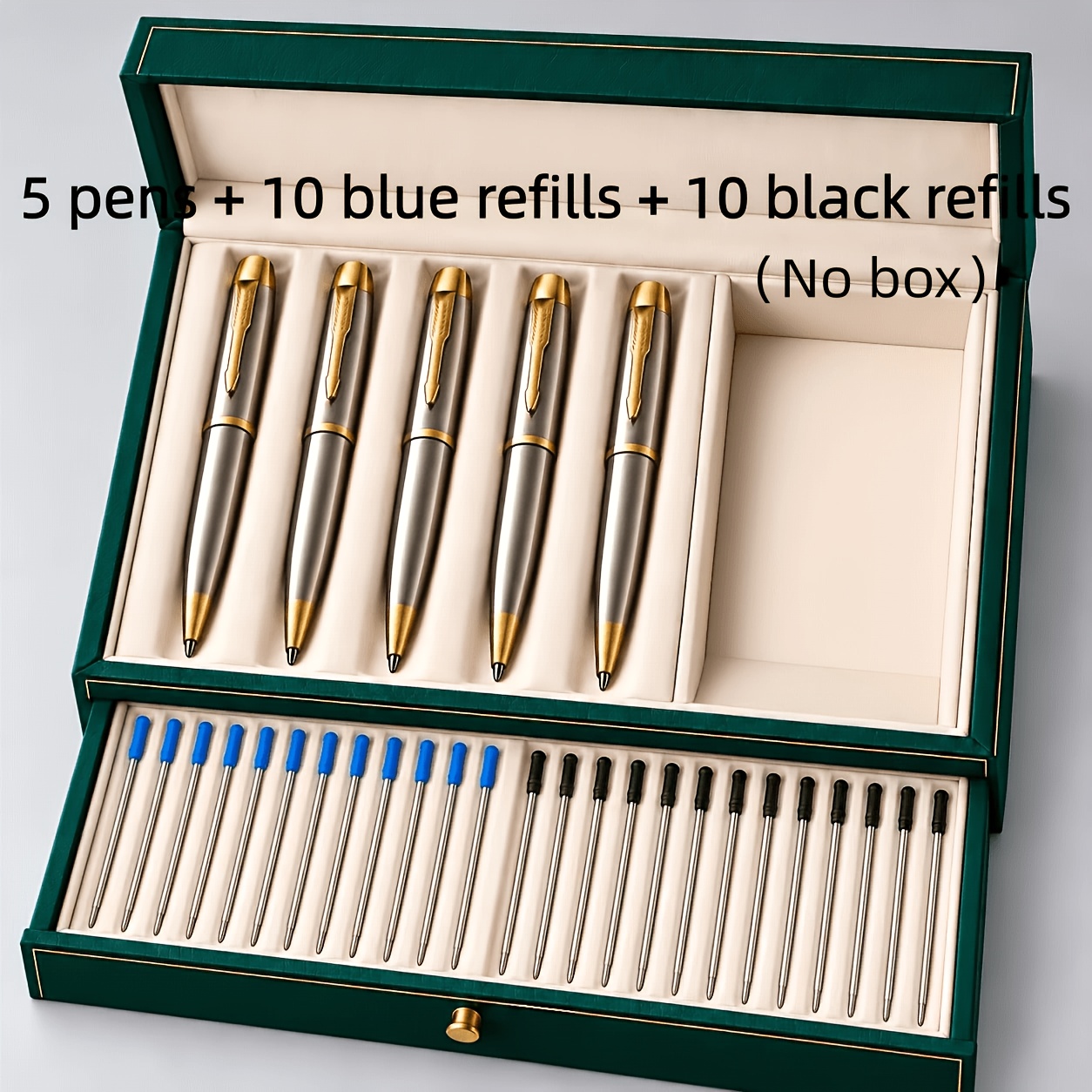 TEMU 25pcs Premium Stainless Steel Ballpoint Pen Business Set | 5 Pens + 10 Black Refills + 10 Blue Refills | Smooth Writing With Continuous Ink Flow