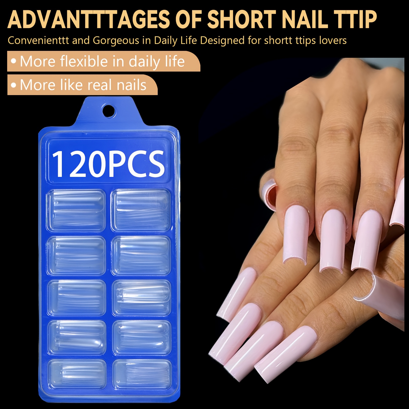 TEMU Of 120pcs, 12 Sizes, Transparent Glossy Full-coverage No-carve Press-on Nails, Seamless Material, Extra-long Rectangle Nails, Peelable Extension