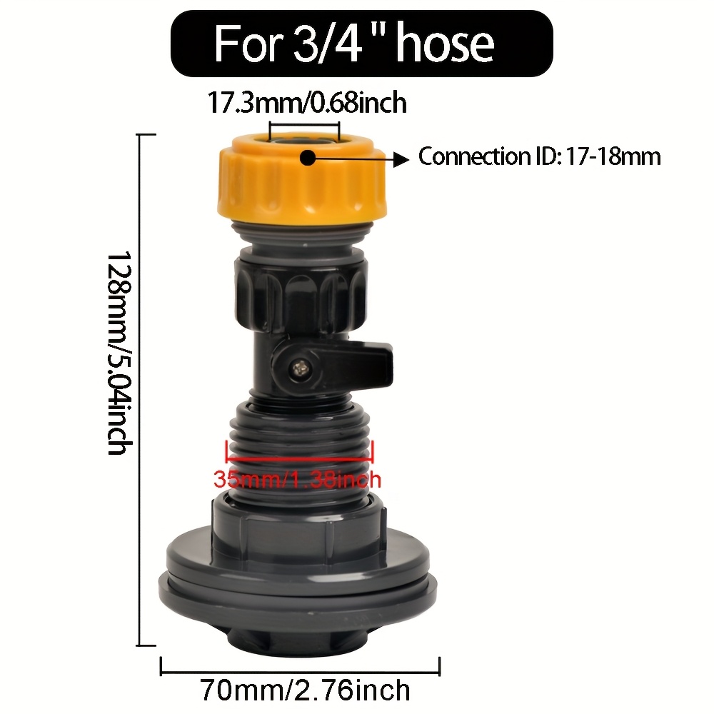 3/4" Pvc Rain Barrel Spigot Kit, With 1/2" 3/4" Hose Connector - Waterproof Seal For Tanks, Ideal For Irrigation, Aquariums & More