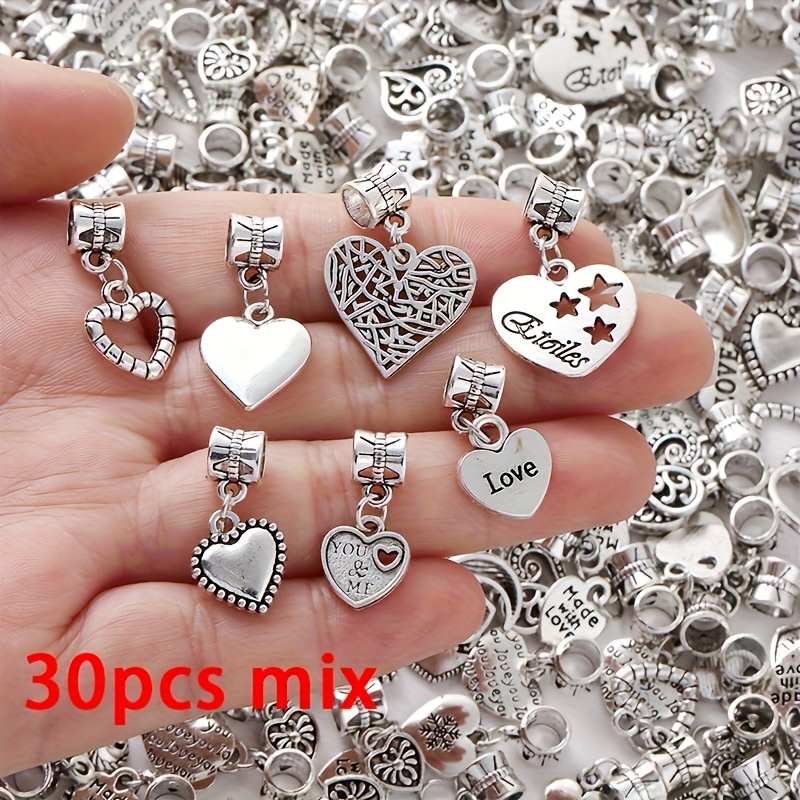Image of 30pcs Random Style Heart Charms Set Alloy Pendants For Jewelry Making, Necklaces And Bracelets Additions