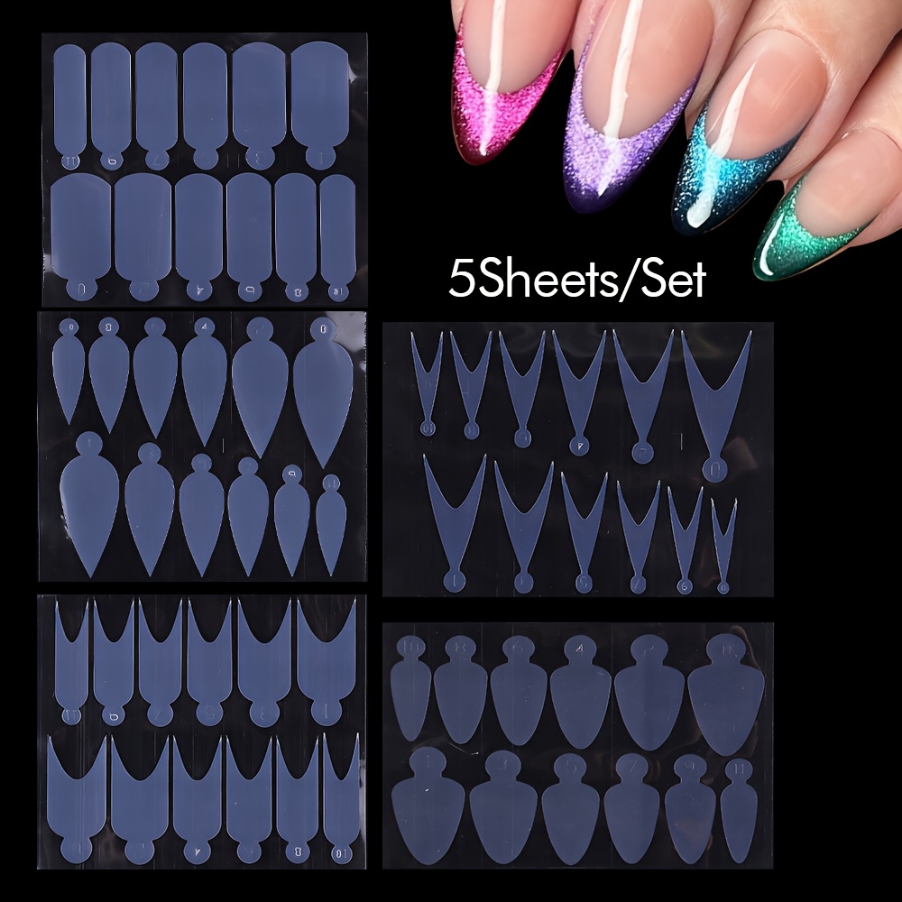 TEMU 5 Sheets French Nail Mold Tips Reusable Extension Poly Nail Gel Mold French Tips Silicone French Tips Practising Stiletto Square Oval French