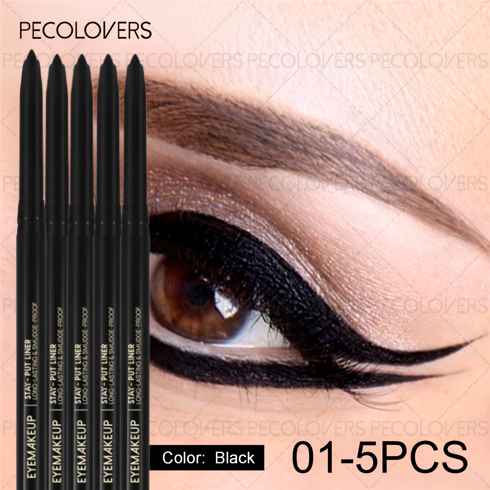 Image of 5pcs Waterproof Sweatproof Eyeliner Gel Pencil Black Quick Drying Smooth Matte Lasting Eye Liner Gel Pen Perfect Gifts