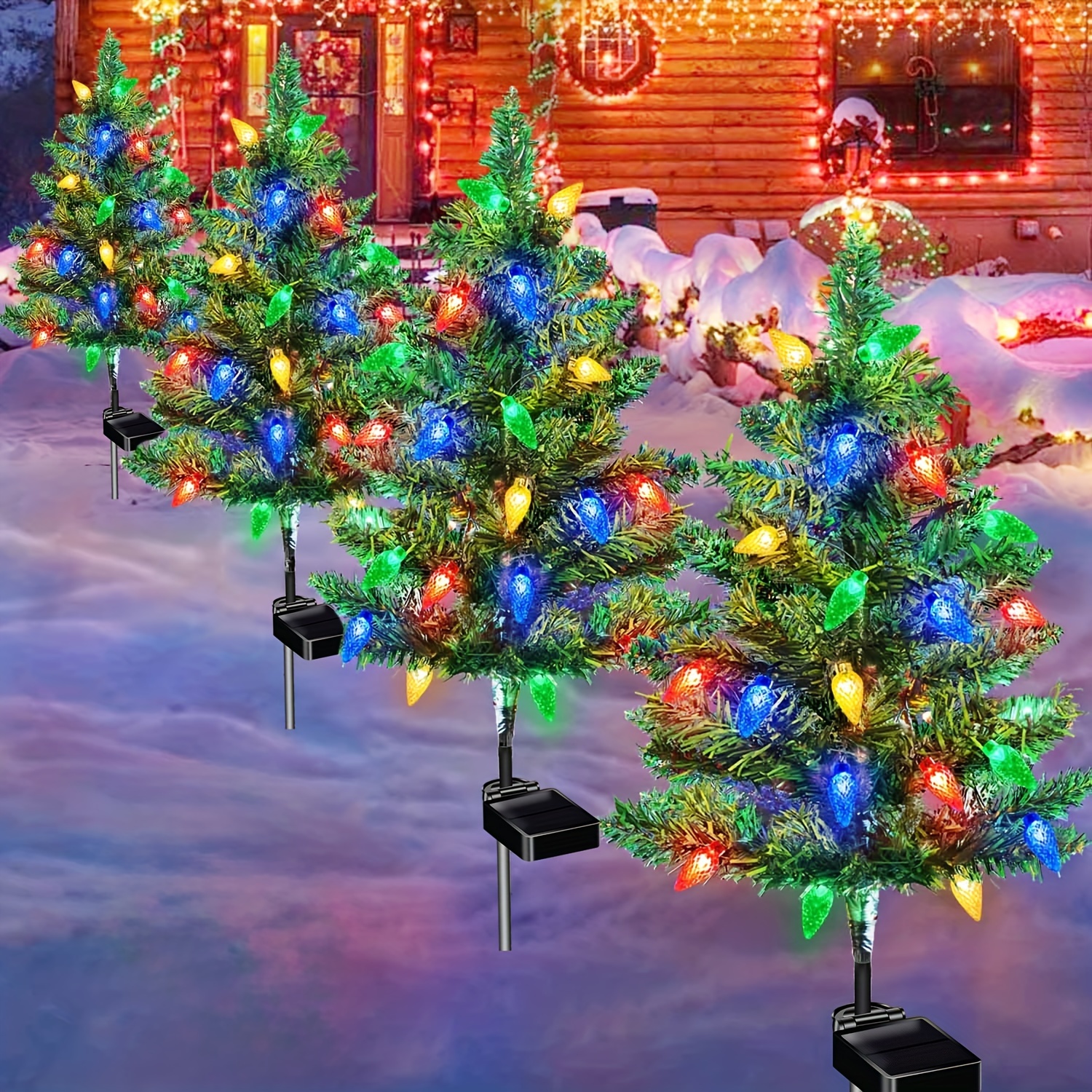 

4 Pack Solar Christmas Garden Stake Lights, Decorative Tree Solar Christmas Yard Stake Outdoor Christmas Pathway Lights For Christmas Decoration Garden Patio Yard