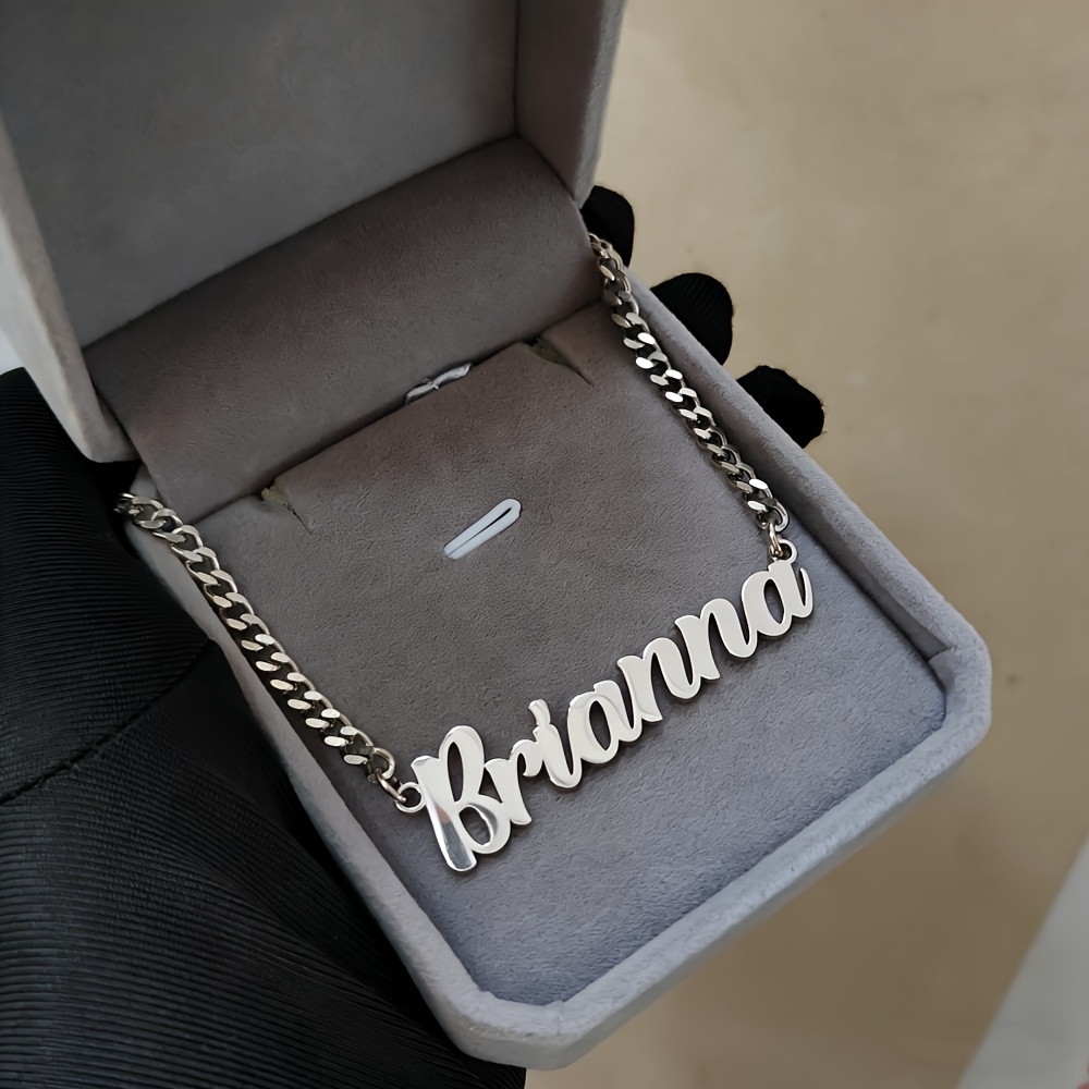 TEMU [custom] Cuban Chain Custom Name Necklace, Hip-hop Style Cuban Chain Rock Necklace, Personalized Cool Nameplate Pendant, Stainless Steel Party