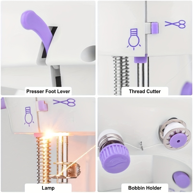 portable mini sewing machine for beginners 2 speed electric craft mending machine with 2 thread cones travel friendly automatic sewing device white us plug   for     crafting tool compact sewing machine   sewing machine   details 4