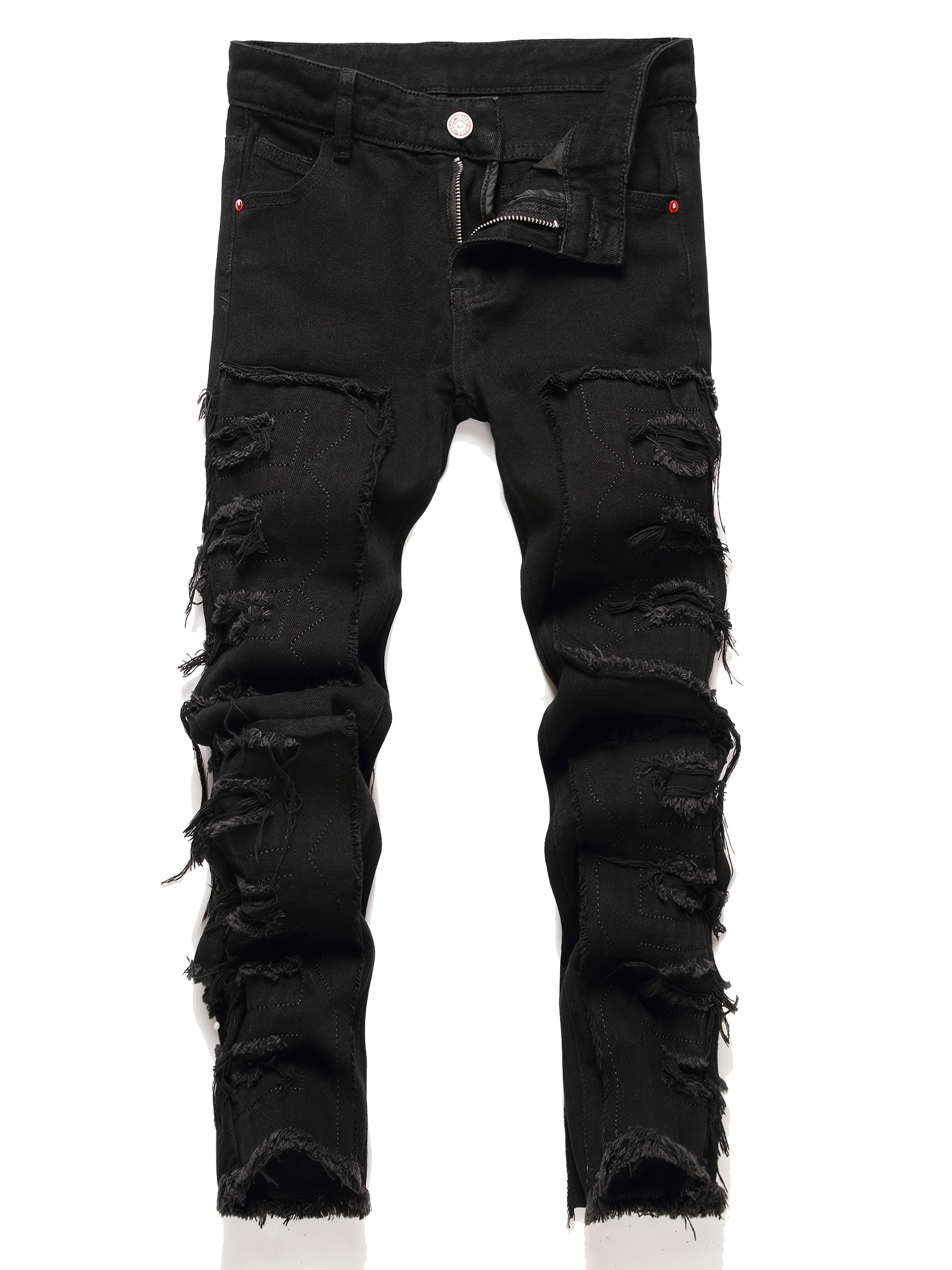 black stacked jeans boys fit ripped distressed fashion Temu