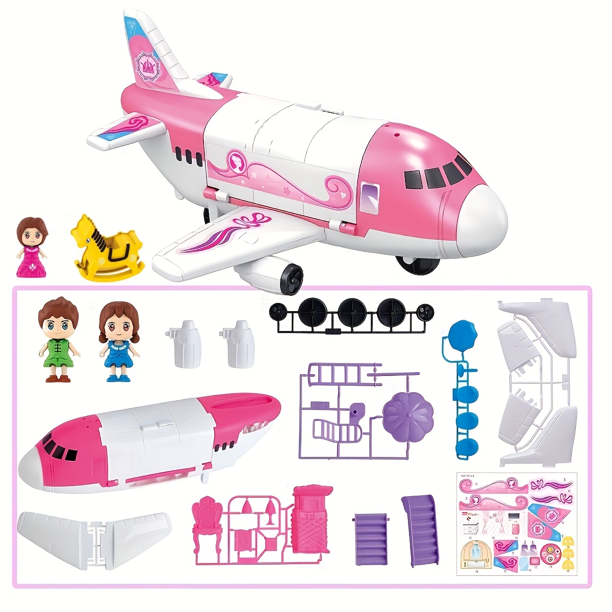 Image of 1pc Pink Princess Airplane Playset For Kids, Pretend Play Aircraft Toy With Additions, Furniture, And Figures, Perfect Gift For Girls, Easy Assembly, Ideal For Imaginative Play And Travel Adventure