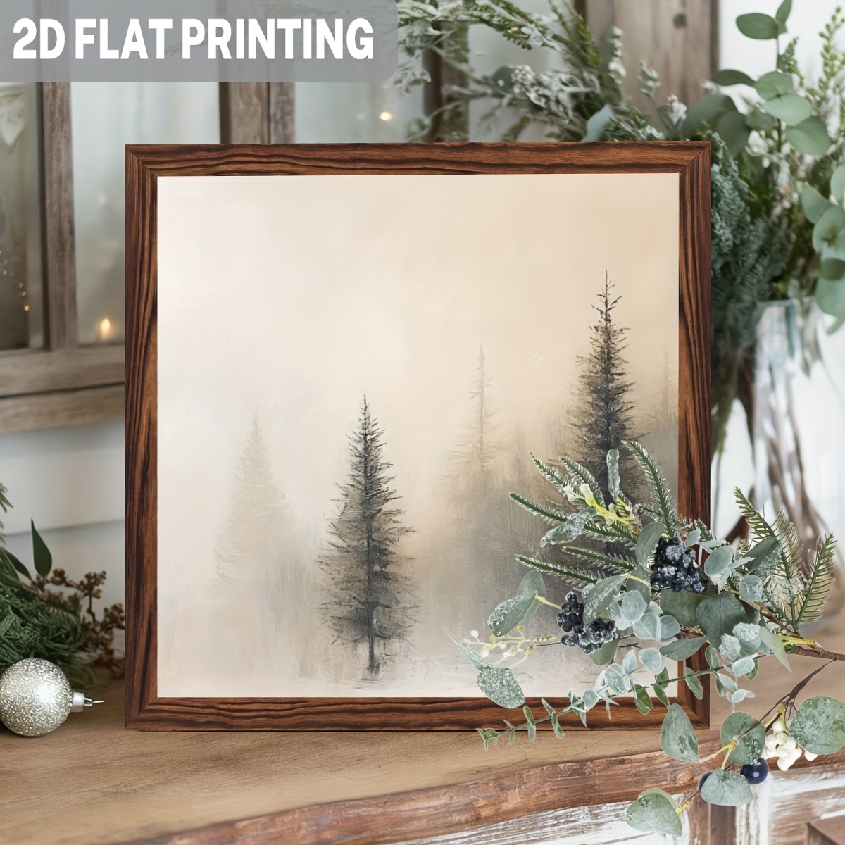 TEMU 2d Flat - 8x8 Inch Wooden Framed Artwork Featuring A Scene, Perfect For Winter Home Decor, Suitable For Living Rooms, Bedrooms, And As