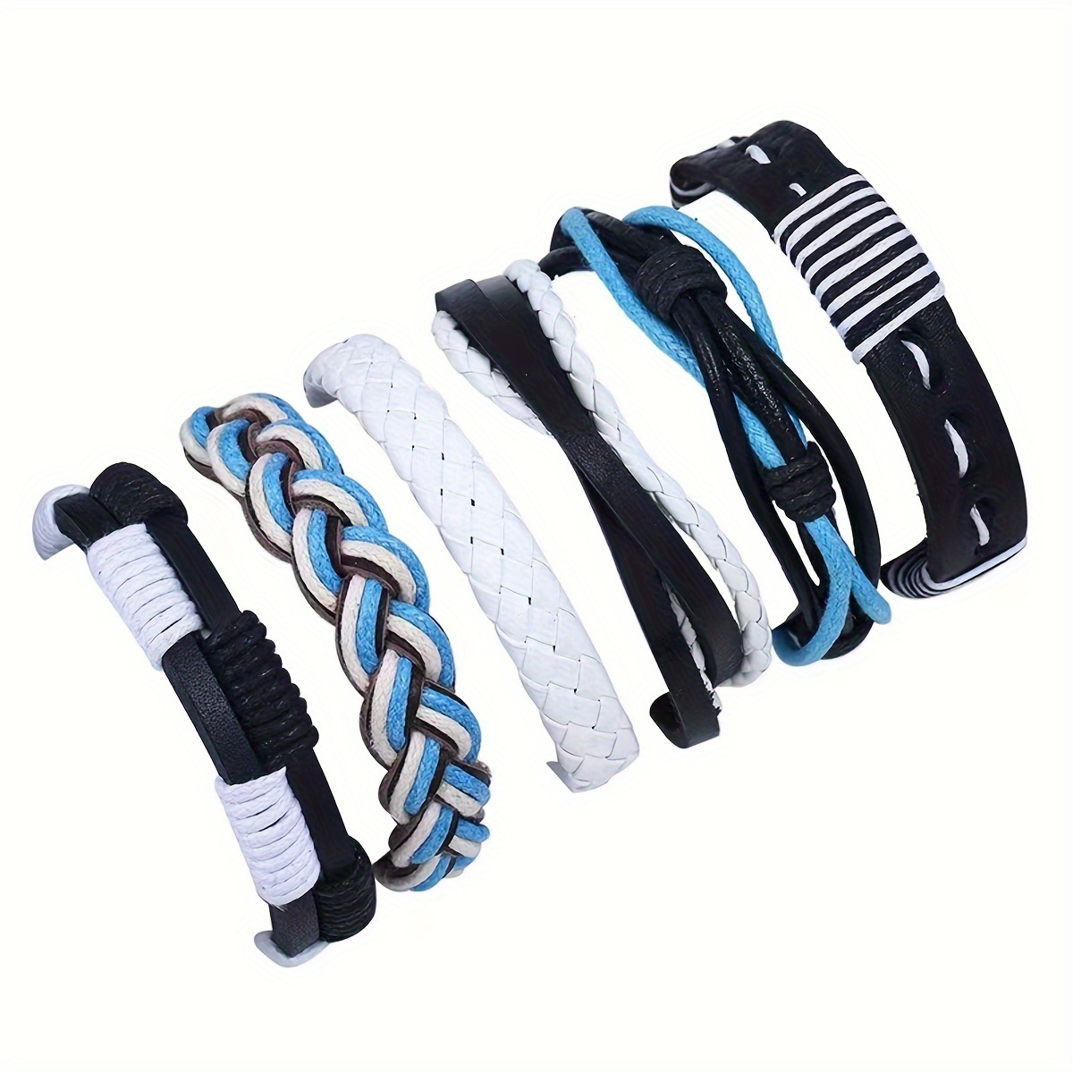 

6 Pcs Leather Braided Bracelet, Medieval Leather Cuff Wristband