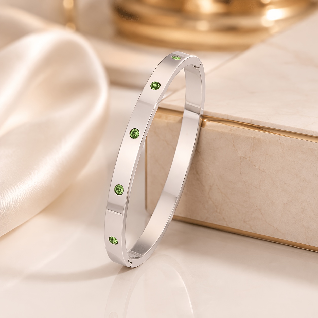 Unisex Colorful Stone Accent Bracelet, Silvery Matte Bangle