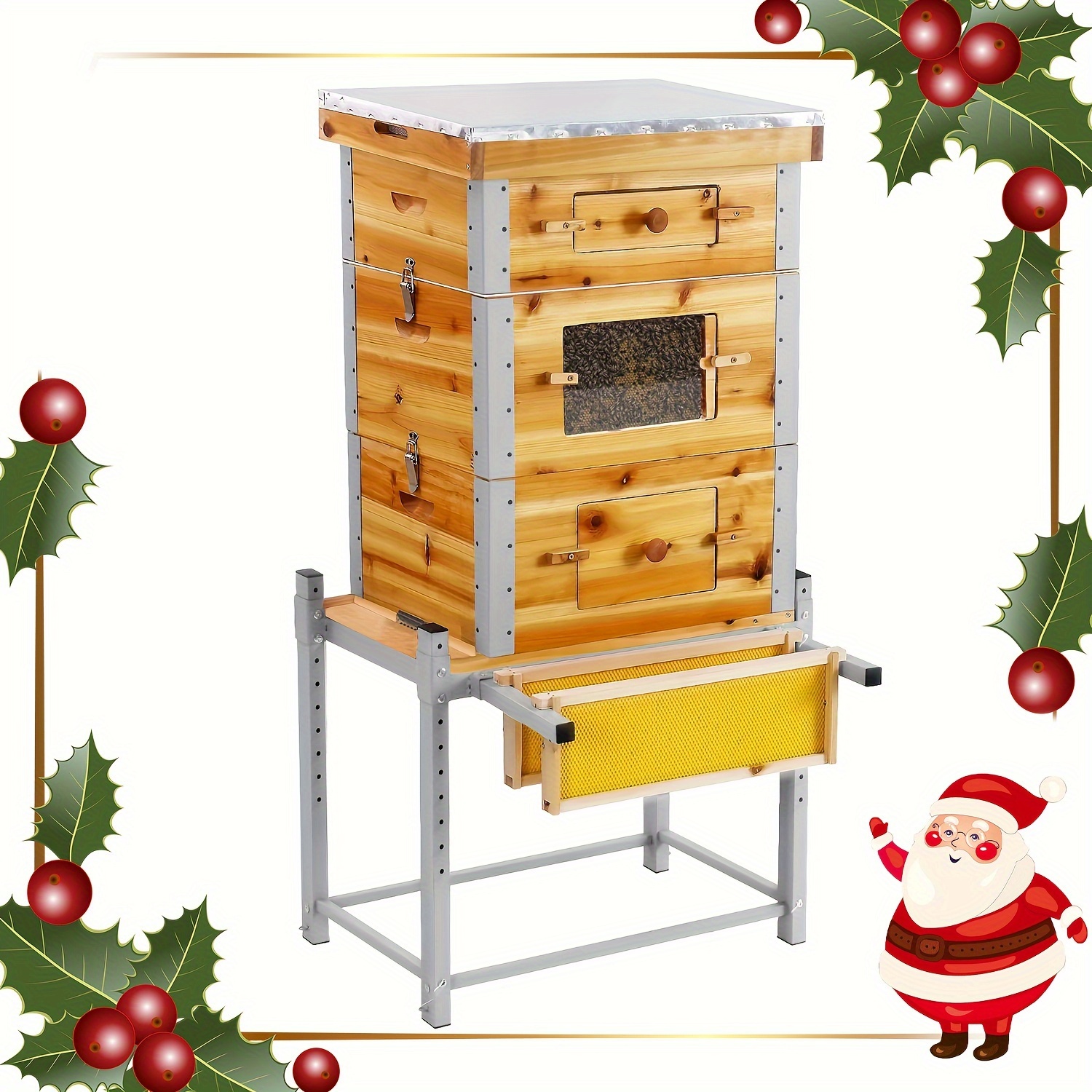 

Aivituvin Bee Hive Boxes Kit, 3 Layer Metal Frame With 10 Medium And 20 Deep Frames & Foundations, Honey Bee Hive With Metal Stand