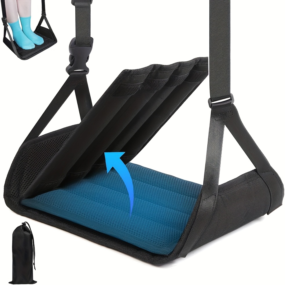 Image of Upgraded Office Footrest Wide Airplane Foot Hammock With Detachable Hard Board, Portable Detachable Adjustable Leg Rest For Long Flights, Essential Travel Accessory, Oxford Fabric