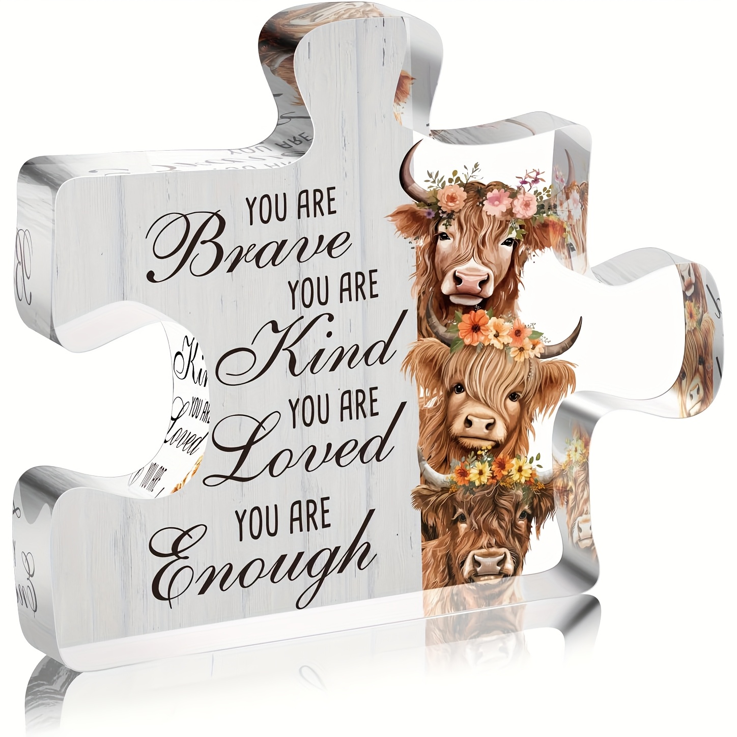 TEMU Plaque acrylique plate 2D décorative avec vache Highland, cadeaux pour femmes, "Vous êtes courageuse, , ", cadeaux positifs pour amis et