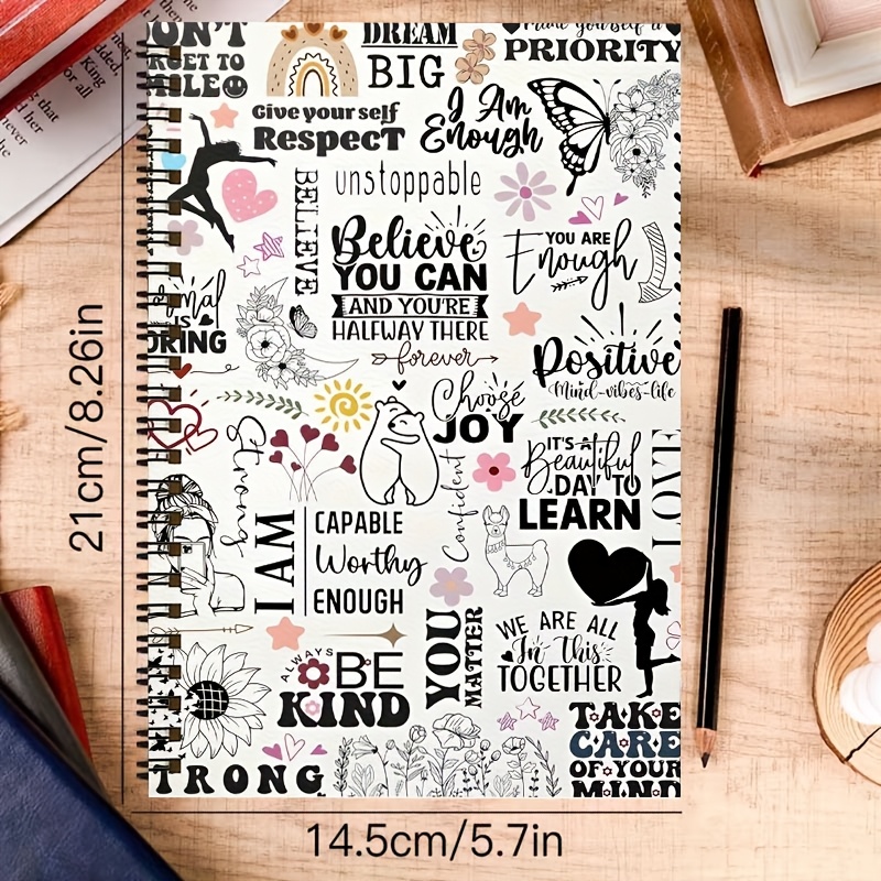 TEMU Carnet à spirale plat 1 pièce [2D], Carnet à spirale ligné A5, positive , Cahier de notes d'étude, Cadeau de la rentrée scolaire, Convient pour
