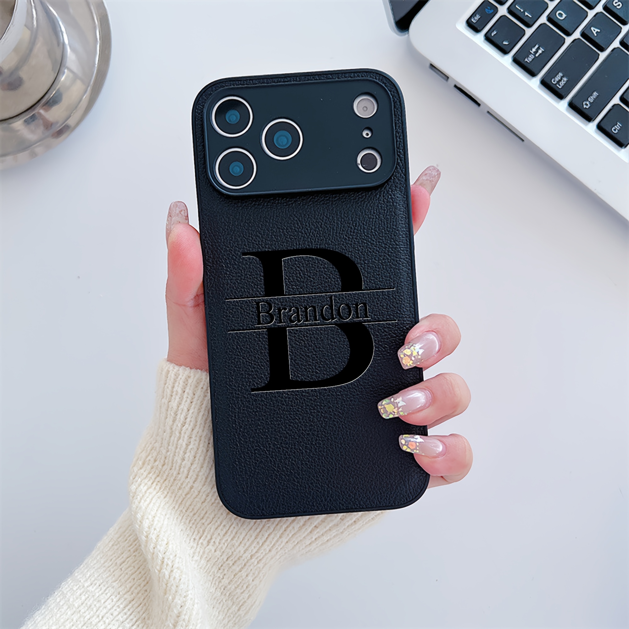 TEMU Phone Case: Personalized Custom Letters Name Synthetic Leather Multicolored Engraved Phone Case Compatible With Iphone 17 16 15 14 13 12 11 Pro