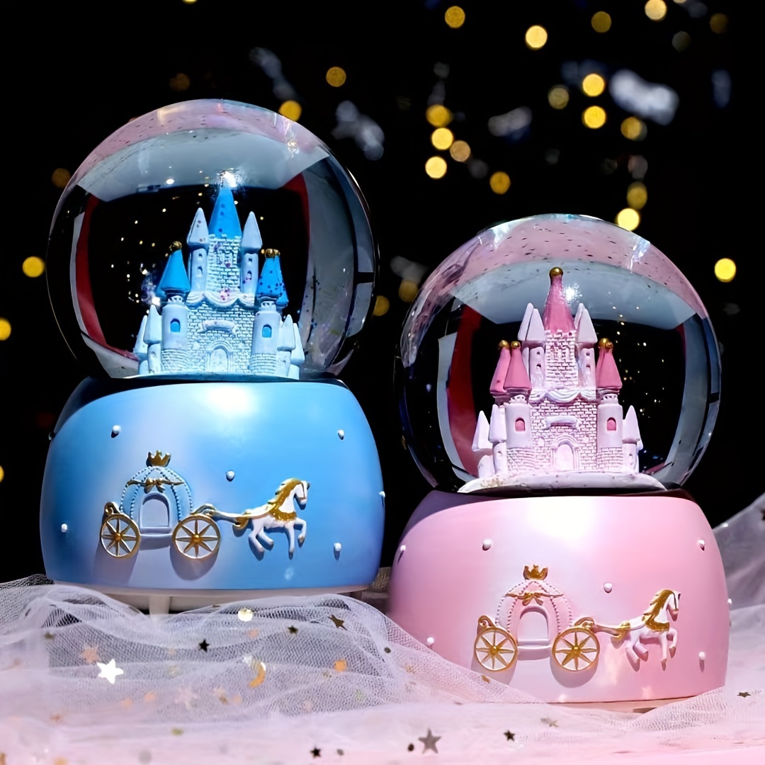 

1pc Fantasy Fairy Tale Castle Ball Ornament, Automatic Floating Snow Music Box Luminous Crystal Ball, Wedding Gift, For Home Room Living Room Office Decor, Mother's Day Spring Season Gift