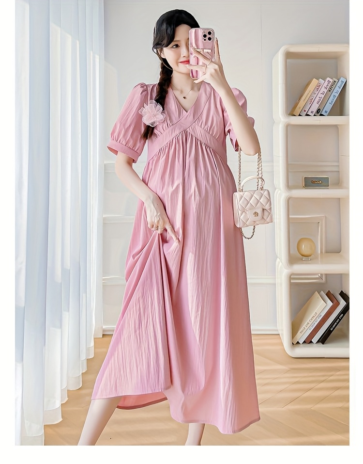 womens maternity dress black v neck short sleeve loose fit - Temu Bahrain