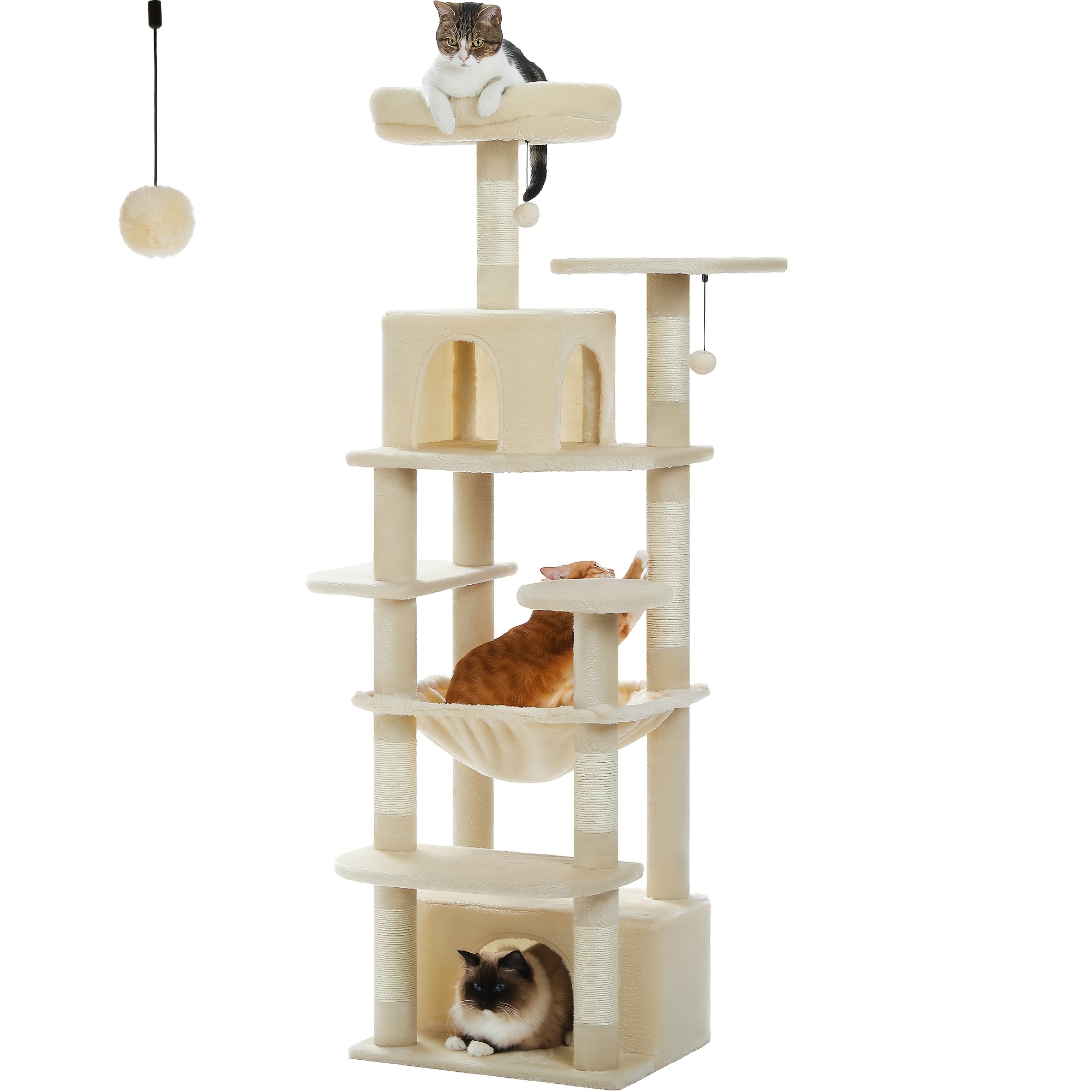 Road Large Cat Tree, 164cm Cat Tower For Large Cats, Cat Condo With Sisal-covered Scratching Posts And Pads, 2 Padded Perch, Dual Condo And Basket For Indoor Cats