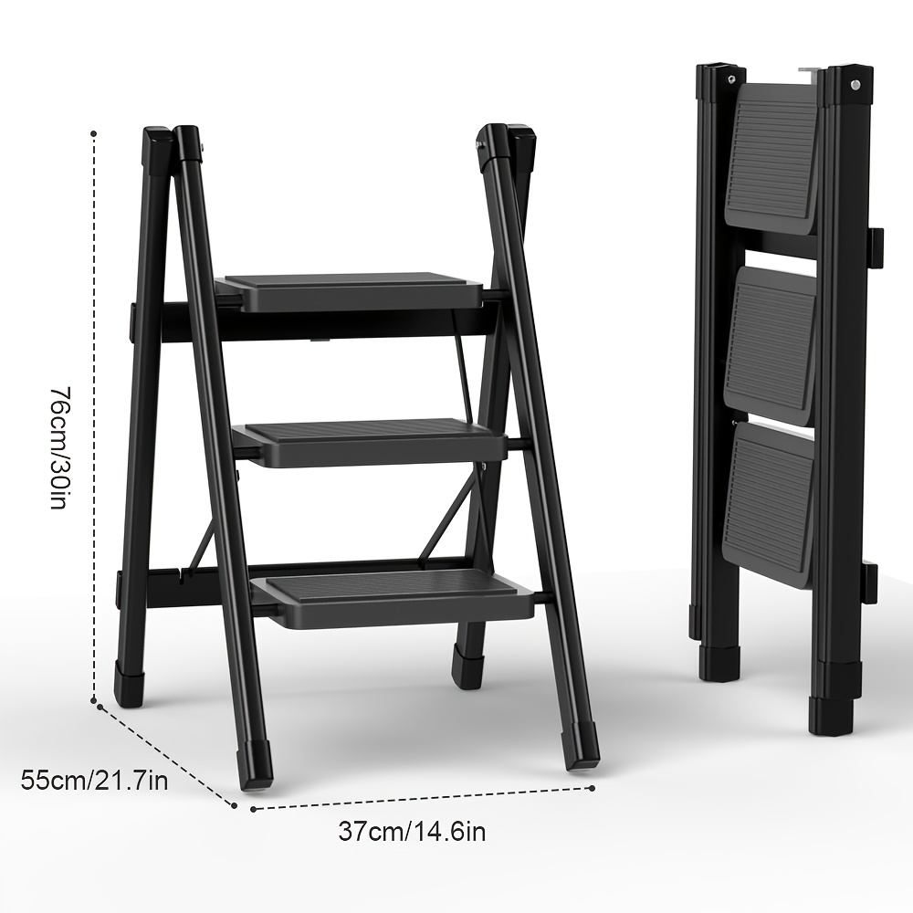 TEMU Folding Step Ladder, 3 Step Stools For Home Use With Anti-slip Sturdy And Wide Pedal, Triangular Design, Lightweight Retractable Ladder