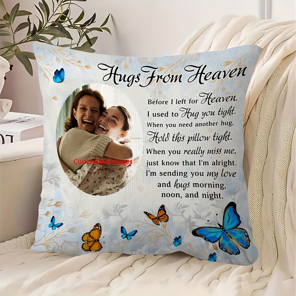 

Personalized 18x18 Inch Plush Photo Pillow Cover - Double-sided, Customizable Memorial Gift For Home & Sofa Decor - Machine Washable, Zip Closure