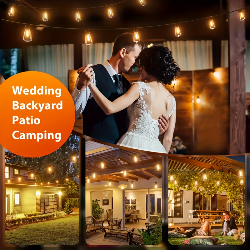 IP44 Dimmable Warm White LED Outdoor String Lights with Shatter-Resistant ST38 Bulbs, Multiple Lengths 50 to 200 ft