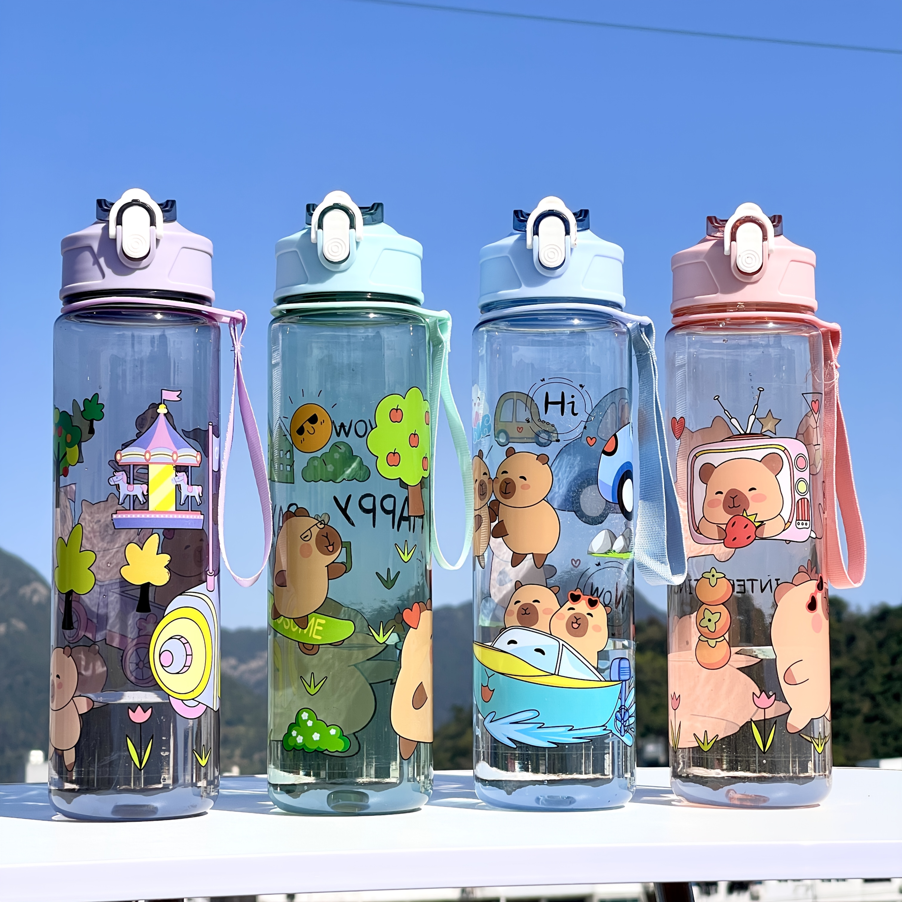 

1pc Adorable Large Capacity Sports Water Bottle - Portable & Pc Material, Food-safe, With Animal & Scenic Designs - Camping, , Outdoor Activities & Back-to-school Gift