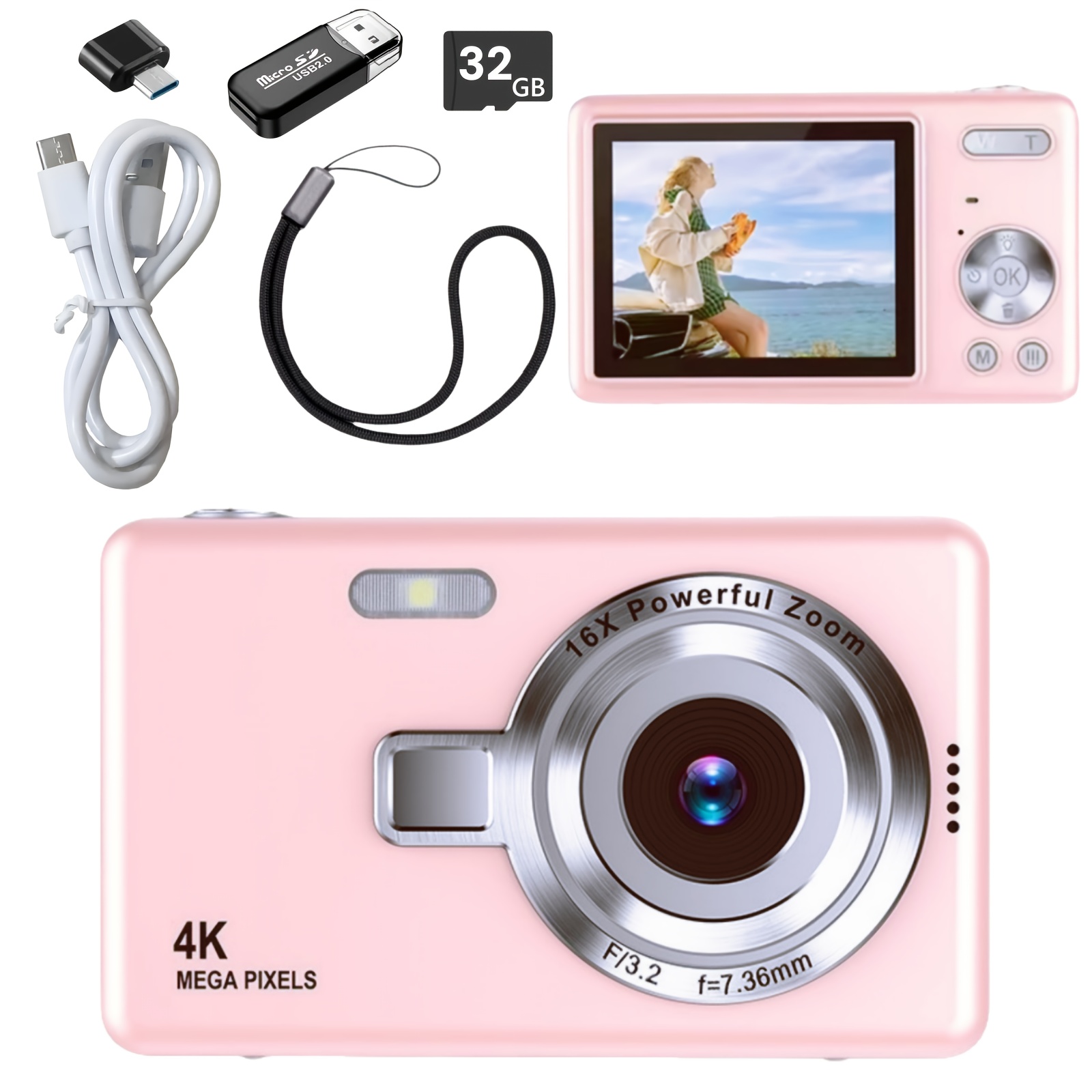1 stück ccd digitalkamera für anfänger, 2,4-zoll-ips-bildschirm, 16-fach zoom, 1080p, foto- videoaufnahme, 16-fach zoom, integriertes fülllicht, wiederaufladbarer akku, 1 million pixel, anfängerkamera, nicht-profikamera, ideal für urlaub geburtstage – lustiges praktisches geschenk! (pink, lila