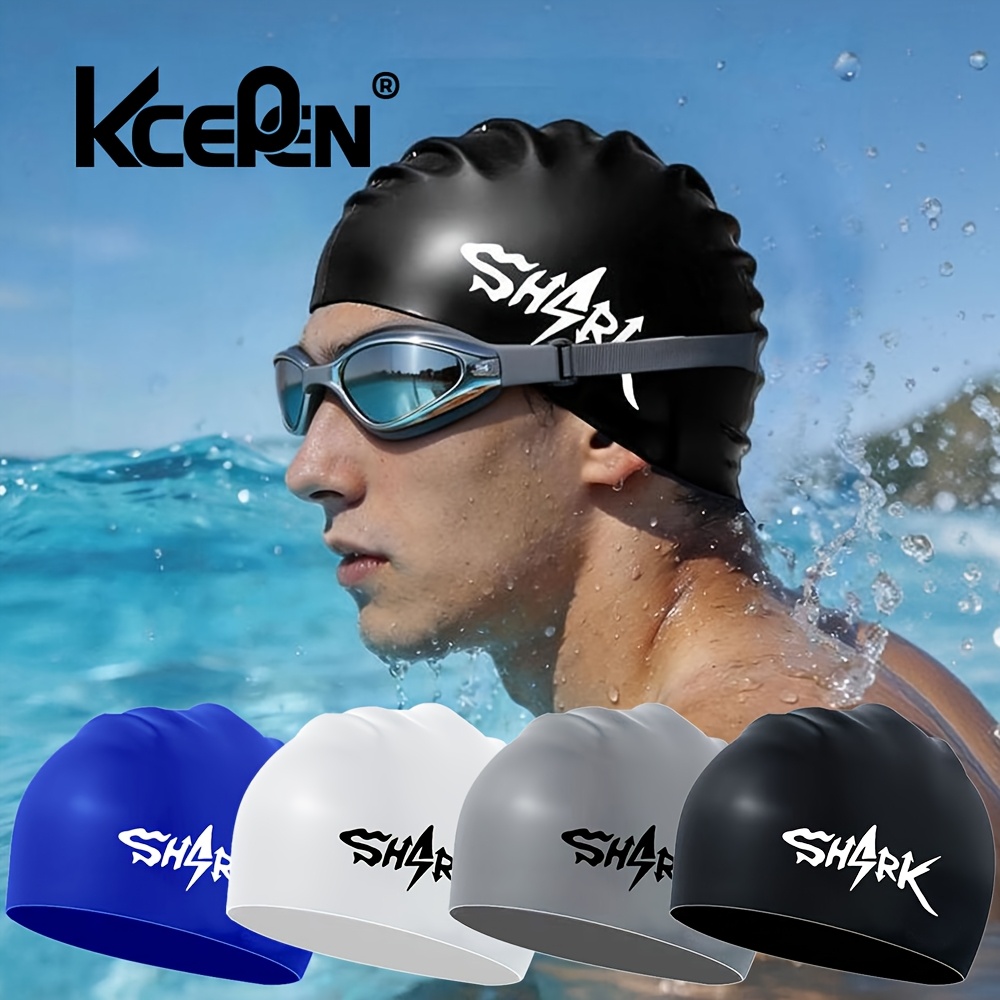 Men's Professional Silicone Swimming Cap, Trendy Printed