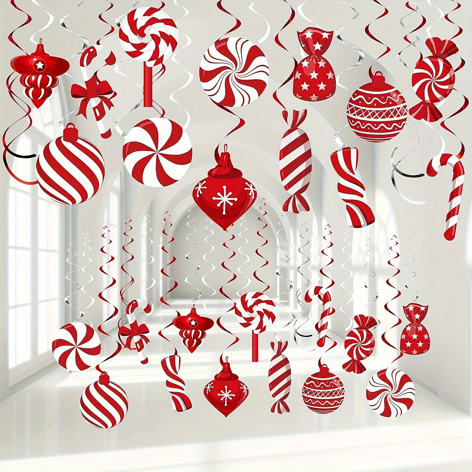 

Festive Christmas Peppermint Candy Hanging Decorations - 13 Different Style Patterns - Ceiling Swirls - Xmas Party Decorations - For Home Winter Holiday - Christmas Party - Paper Material - Age 14+