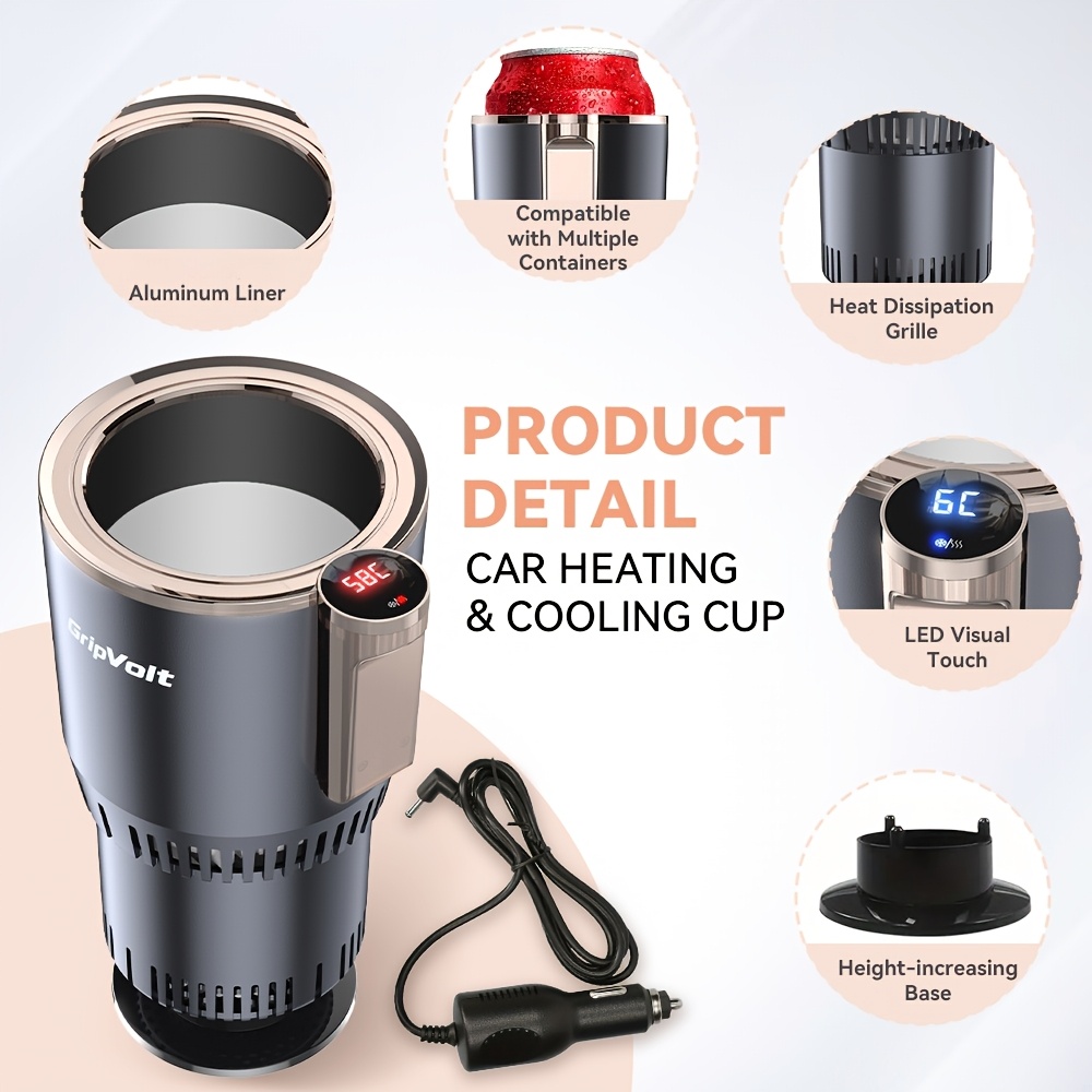 Image of 12v Silver Gray Car Cup Holder Heater & Cooler, Led Digital Temperature Control, Or Beverages, Smart Thermostat, Raised Base, Summer Essential Gift For Car Enthusiasts, Perfect Companion For Trips