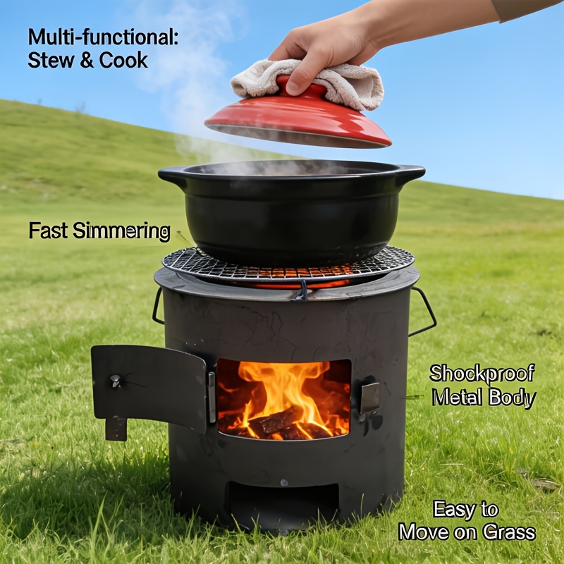 universal stove outdoor fire pit stove bbq campfire stove multi functional charcoal stove camping outdoor cooking firewood stove suitable for all   making tea heating grilling cooking rice and frying   combustion  