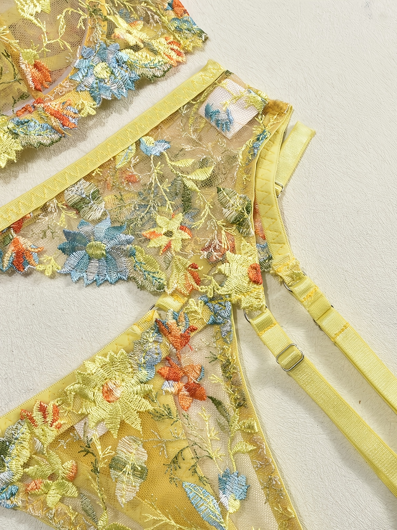 sheer yellow set garter belt thong - Temu