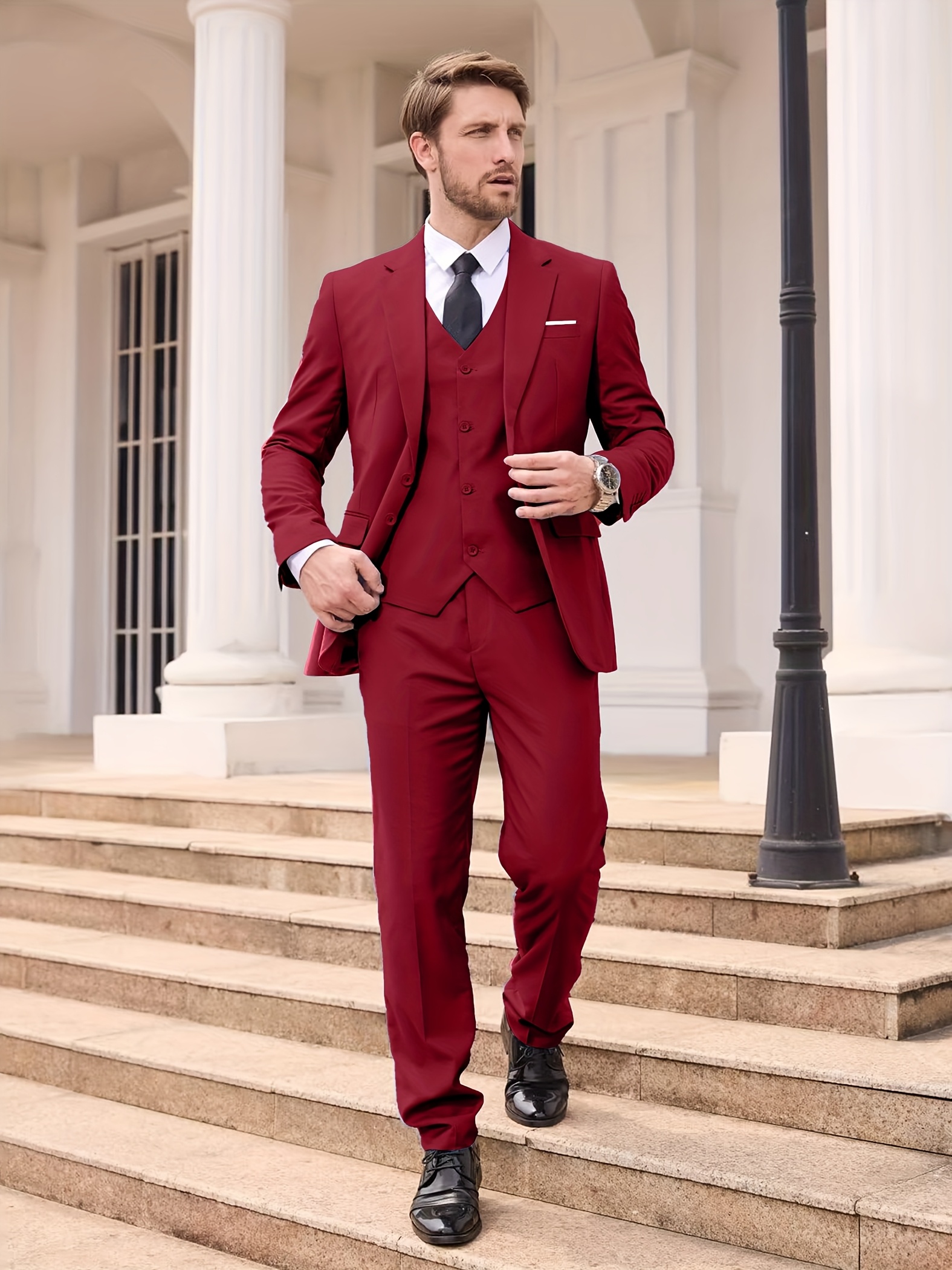 Costume Pièces Homme Veste Pantalon Gilet Polyester/viscose