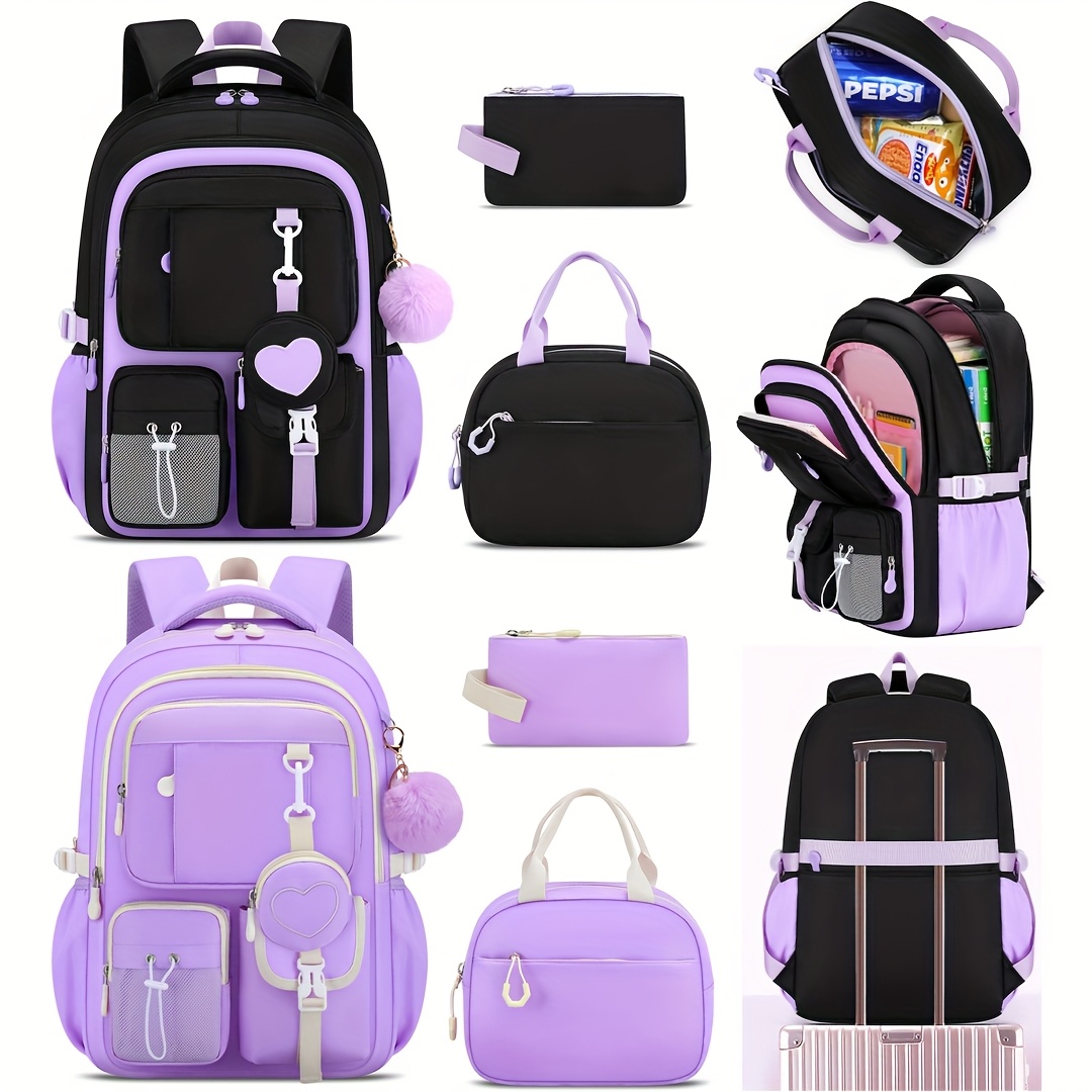 Juego de 3 mochilas casuales en forma de corazón, mochila negra con morado, mochila para laptop de 15.6 pulgadas, gran capacidad con múltiples compartimentos, bolsa de viaje para playa, camping y campus con funda para maleta