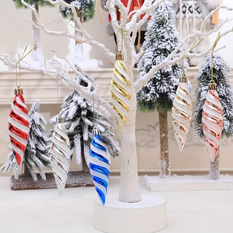 

New 6pcs Decorative Threaded Christmas Ornaments Christmas Tree Decoration Props Painted Pointed Spiral Threaded Christmas Balls Christmas Gifts