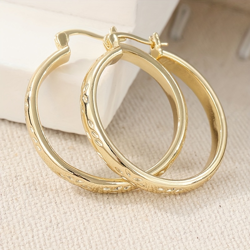 Classic Retro Hoop Earrings For Women, Elegant Printed Design Earrings, Perfect Accessories For Daily Holidays And Parties