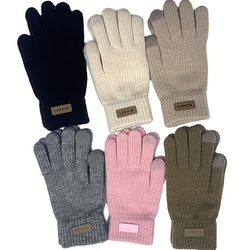 TEMU 6-pair Gloves Set Winter Thickened Fuzzy Touchscreen Motorbike Riding Knitting Gloves For Men And Women And Cold Protection Cycling Gloves