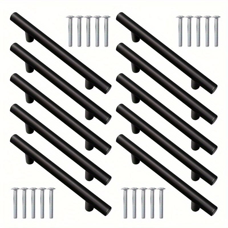 

10pcs T Handles, Drawer Handles, Durable Aluminum Alloy, Easy To Install, Matte Black Cabinet Drawer For Multiple Uses